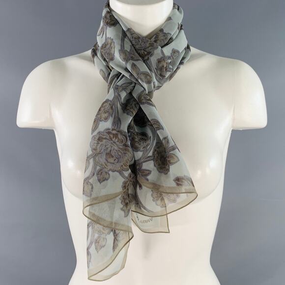 GIORGIO ARMANI Grey Blue Floral Silk Scarf Shawl - Picture 6 of 6